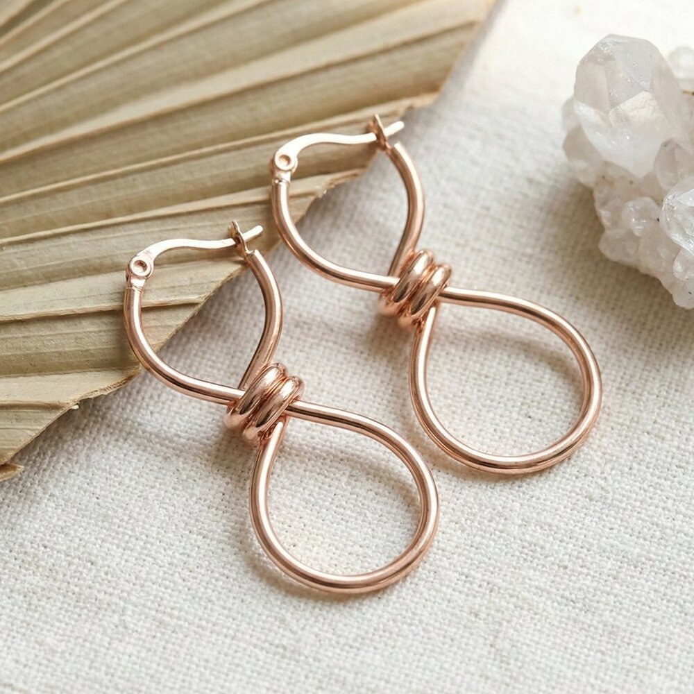 18K Rose Gold Plated Stainless Steel Infinity Hoop Earrings Minimalist Twist